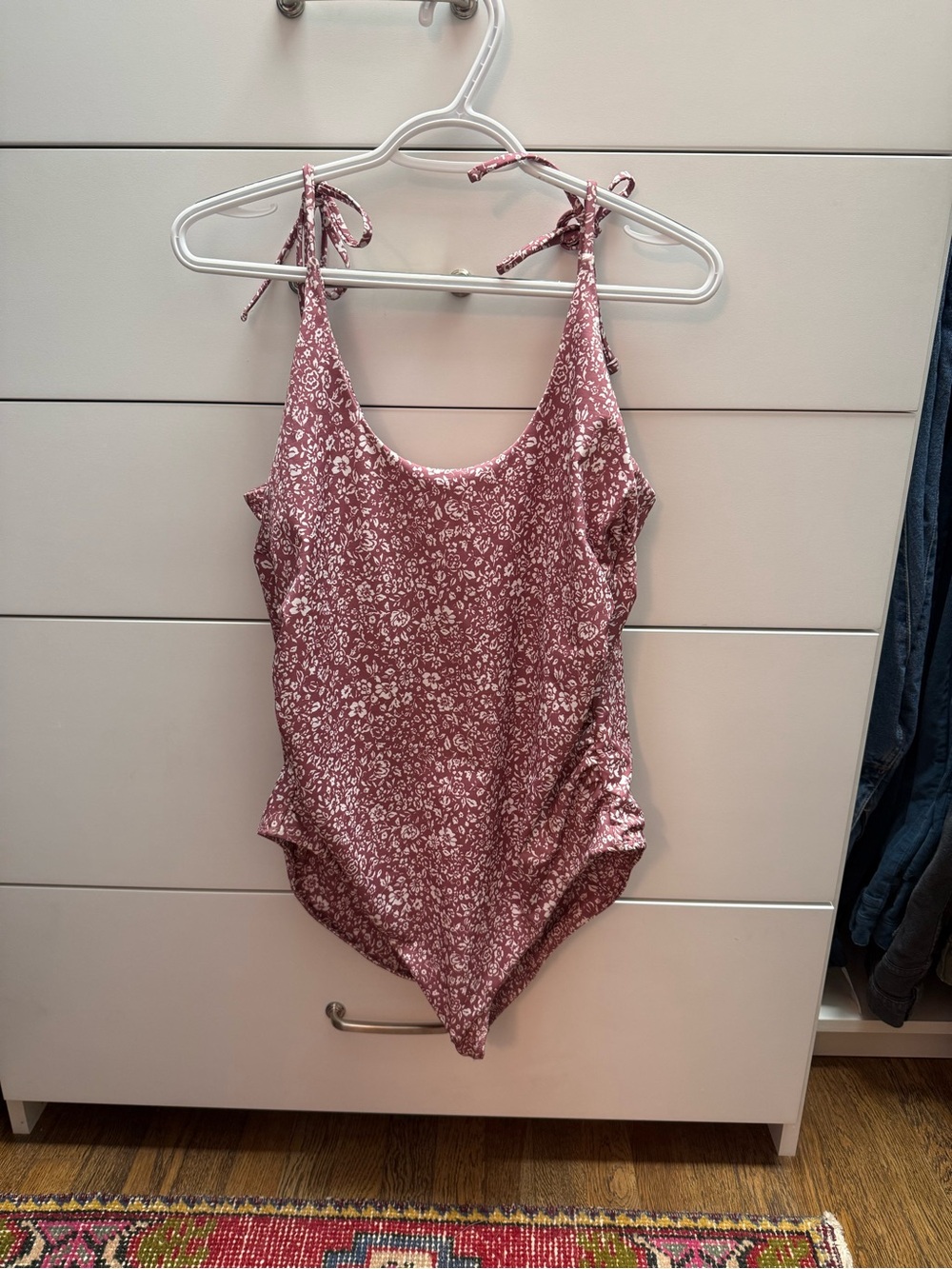 Hatch Maternity Dusty Rose Floral Tie-Shoulder One-Piece Swimsuit